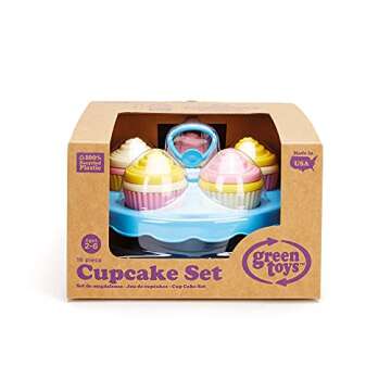 Green Toys Cupcake Set - 16 Piece Pretend Play, Motor Skills, Language & Communication Kids Role Play Toy. No BPA, phthalates, PVC. Dishwasher Safe, Recycled Plastic, Made in USA.