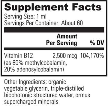 Global Healing Center Vitamin B12 Sublingual 2500 mcg - Organic B12 Supplement Methylcobalamin & Adenosylcobalamin Blend - Vegan B12 Vitamin Liquid Drops for Energy, Mood, & Heart Health - 2 Fl Oz