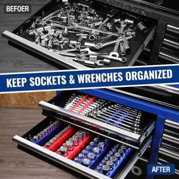 WORKPRO 8-Piece Magnetic Socket Organizer and Magnetic Wrench Organizer Set, Socket Holder Set 1/4", 3/8", 1/2" Drive Metric SAE Socket Storage, Metric SAE Wrench Holder(Socket, Wrench not Included)