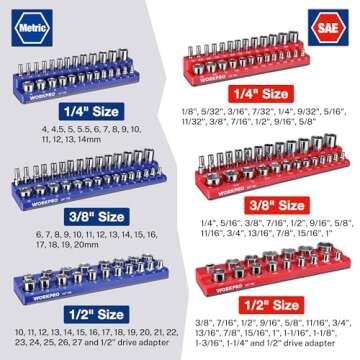 WORKPRO 8-Piece Magnetic Socket Organizer and Magnetic Wrench Organizer Set, Socket Holder Set 1/4", 3/8", 1/2" Drive Metric SAE Socket Storage, Metric SAE Wrench Holder(Socket, Wrench not Included)