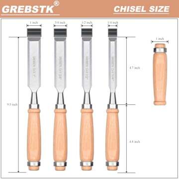 GREBSTK 9.5in Wood Chisel Set - Precision Tools for Woodworking