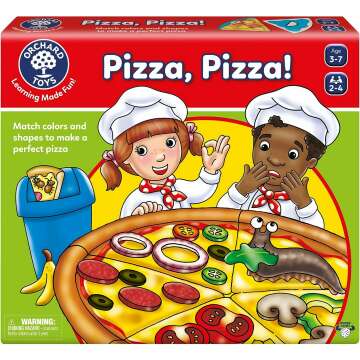 ORCHARD TOYS Moose Games Pizza, Pizza! Game. Match Colors and Shapes to Make a Perfect Pizza. for Ages 3-7 and 2-4 Players