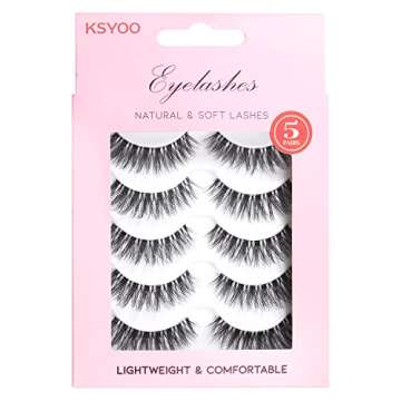 KSYOO False Eyelashes Cat Eye Lashes Wispy Lashes Clear Band V1 Russian Strip Lashes That Look Like Extensions D Curl Cat Eye Lashes Natural Look Faux Mink 3D Fluffy Russian Strip Eyelashes