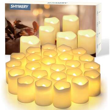 SHYMERY 24 Pack Flameless Votive Candles - Battery Operated LED Tea Lights for Events