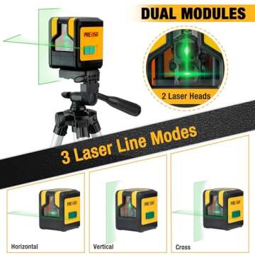 PREXISO Laser Level with Tripod, 100Ft Dual Modules Self Leveling Cross Line Laser Level, Green Line leveler Tool for Floor Tile, Home Renovation, Construction with 26in Tripod, 2 AA Batteries