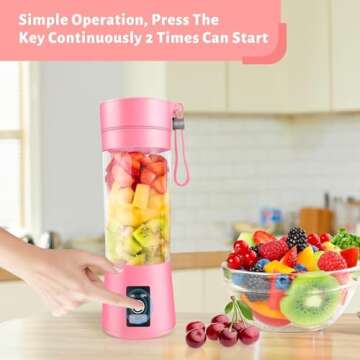 Portable Blender, Personal Blender USB Rechargeable, Mini Blender for Shakes and Smoothies, Strong Cutting Power with 6 Blades, 380Ml Traveling Fruit Veggie Juicer Cup for Home, Sport, Office, Camping