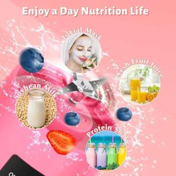 Portable Blender, Personal Blender USB Rechargeable, Mini Blender for Shakes and Smoothies, Strong Cutting Power with 6 Blades, 380Ml Traveling Fruit Veggie Juicer Cup for Home, Sport, Office, Camping