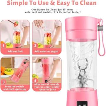 Portable Blender, Personal Blender USB Rechargeable, Mini Blender for Shakes and Smoothies, Strong Cutting Power with 6 Blades, 380Ml Traveling Fruit Veggie Juicer Cup for Home, Sport, Office, Camping