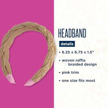 Lilly Pulitzer Women's Fashion Headband, Woven Raffia Hair Accessories for Teens and Adults, Natural