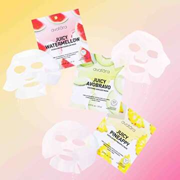 Avatara 8-Pack Sheet Mask Set, Beauty and Skincare Sheet Masks Collection, Skincare with Natural Extracts, Hydrating Face Mask Skin Care Set, All Skin Types, Teen Skincare, 8 Sheets