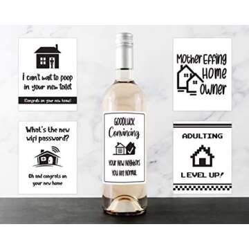 Funny Housewarming Gifts - 5 Wine Labels for House Warming Presents for Couple, New Homeowners or Realtor Gifts - Funny First Time Home Owner Gift Ideas - Housewarming Gifts New Home