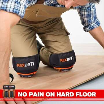 REXBETI Knee Pads for Work, Construction Knee Pads for Men, Heavy Duty Comfortable Anti-slip Foam Gel Knee Pads for Gardening Flooring and Cleaning, Strong Stretchable Straps, Orange