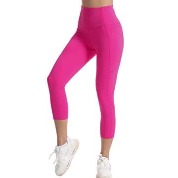 Kcutteyg Yoga Pants for Women with Pockets High Waisted Leggings Workout Sports Running Athletic Pants (Capri Hot Pink, X-Small)