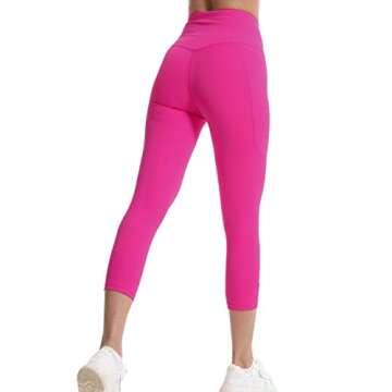 Kcutteyg Yoga Pants for Women with Pockets High Waisted Leggings Workout Sports Running Athletic Pants (Capri Hot Pink, X-Small)