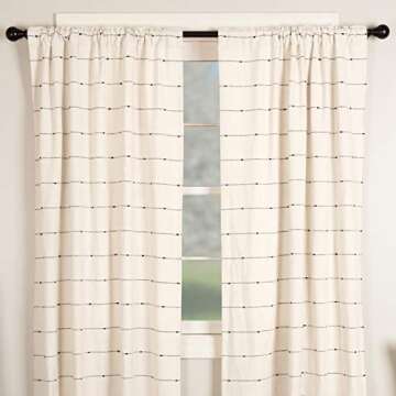 Piper Classics Farmcloth Stripe Panel Curtains, Set of 2, 84" Long, Urban Rustic Farmhouse Style Curtain, Natural Cream Woven w/Black Stripes