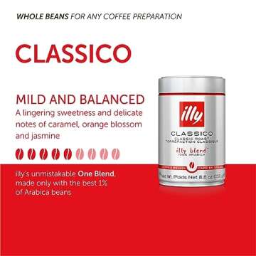 Illy Classico Whole Bean Coffee, Medium Roast, Classic Roast With Notes Of Caramel, Orange Blossom And Jasmine, 100% Arabica Coffee, No Preservatives, 8.8 Ounce Can (Pack Of 1)