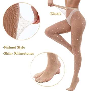 VEBZIN Rhinestone Fishnet Stockings for Women