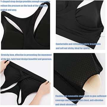 PP PLUIE POURPRE Sports Bra for Women Racerback Bras Activewear Triangle Bralette for Yoga Workout Fitness, Light Support, B/C Cup (Black, Medium)