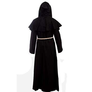 Friar Medieval Hooded Monk Renaissance Priest Robe Costume Cosplay Black