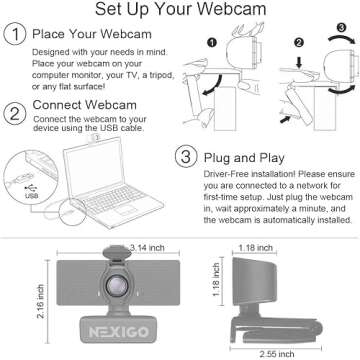 NexiGo N60 1080P Webcam with Microphone, Adjustable FOV, Zoom, Software Control & Privacy Cover, USB HD Computer Web Camera, Plug and Play, for Zoom/Skype/Teams, Conferencing and Video Calling