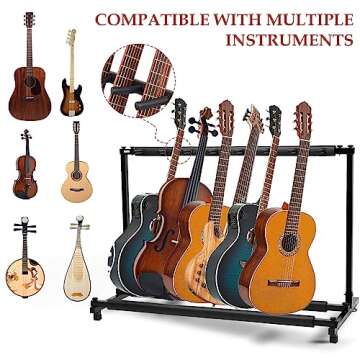 Multi Guitar Stand， Folding Guitar Rack，7 Holder Guitar Stand,Guitar Rack for Multiple Guitars for Acoustic, Electric, Bass Guitar & Guitar Bag/Case, Black (7 Holder)