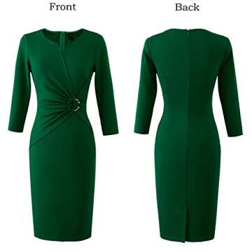 Womens Green Elegant Notch Neck Ruched Cocktail Party Work Office Business Church Bodycon Sheath Dress 6580 GRN S