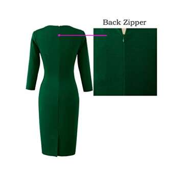 Womens Green Elegant Notch Neck Ruched Cocktail Party Work Office Business Church Bodycon Sheath Dress 6580 GRN S