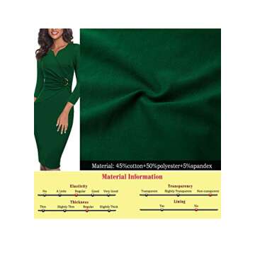 Womens Green Elegant Notch Neck Ruched Cocktail Party Work Office Business Church Bodycon Sheath Dress 6580 GRN S