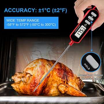 Lonicera Digital Cooking Thermometer for Bread Baking, Food and Water Temperature Measurement. Waterproof and Long Stem with Meat Temp Guide, Display with Backlit (Red)