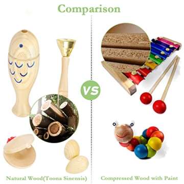 Ehome Musical Instruments for Toddlers 1-3, Wooden Percussion Kids Instruments, Musical Toys for Kids, Baby Musical Instruments for Boys Girls Birthday Gifts with Storage Bag