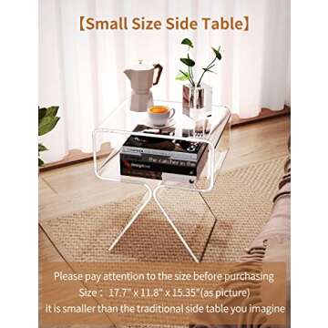 solaround Acrylic Nightstand Side Table Modern Design Clear Home Decor Display End Table for Living Room (Clear)