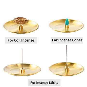 3 in 1 Incense Burner - 5.5 Inch Brass Incense Holder for Incense Sticks/Coil Incense/Incense Cones - Metal Gourd-Shaped Ash Catcher for Meditation Yoga Room Home Decor ZX11S