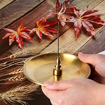 3 in 1 Incense Burner - 5.5 Inch Brass Incense Holder for Incense Sticks/Coil Incense/Incense Cones - Metal Gourd-Shaped Ash Catcher for Meditation Yoga Room Home Decor ZX11S