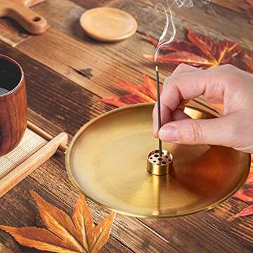 3 in 1 Incense Burner - 5.5 Inch Brass Incense Holder for Incense Sticks/Coil Incense/Incense Cones - Metal Gourd-Shaped Ash Catcher for Meditation Yoga Room Home Decor ZX11S