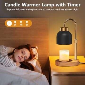 Candle Warmer Lamp with Timer and Two Wax Warmer Bulbs,Electric Wax Warmer for Scented Wax,Christmas Gift and House Warming Gift New Home,Bedroom Decor with Adjustable Brightness and Height