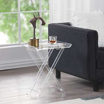 LIKENOW Furniture Acrylic Folding Tray Tables for Living Room,Bedroom,Lobby,Clear Small Side Tables with Handle for Coffee,Drink,Food,Snack,Modern Foldable Lucite End Table with X Leg for Decor