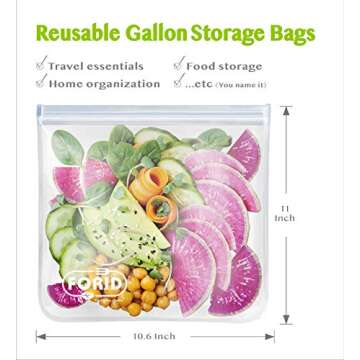 Reusable Gallon Freezer Bags - 6 Pack EXTRA THICK Gallon Reusable Bags LEAKPROOF Reusable Freezer Bags for Marinate Food & Fruit Cereal Sandwich Snack Meal Prep Travel Items Home Organization Storage