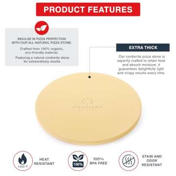 Culinary Couture 15" Round Pizza Stone for Oven and Grill - Cordierite Pizza Stone for Bread, Calzone, Cookies - Oven and Grill Stones for Outdoor