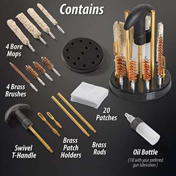 Wild Shot Cylinder Shaped Gun Cleaning Kit for Pistols. Designed for .22.357.40.45 and 9mm Caliber Handguns, Includes 4 bore mops.