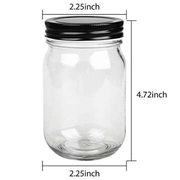 QAPPDA Mason Jars,Glass Jars With Lids 12 oz,Canning Jars For Pickles And Kitchen Storage,Wide Mouth Spice Jars With Black Lids For Honey,Caviar,Herb,Jelly,Jams,Set of 20