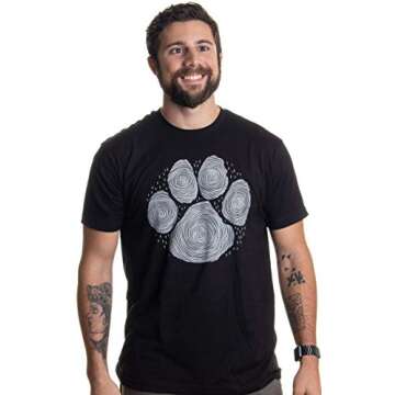 Ann Arbor T-shirt Co. Paw Print Line Art | Artistic Illustration Nature Men WomenDog Cat Cool T-Shirt - Medium - Black