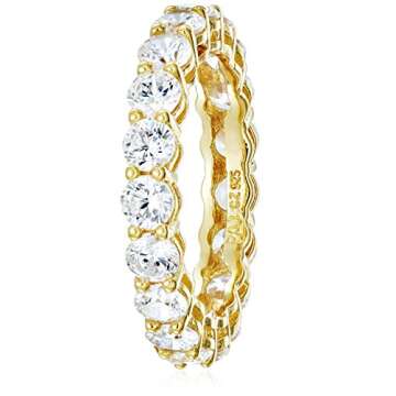 Amazon Essentials Yellow Gold Over Sterling Silver Round Cut Cubic Zirconia All-Around Band Ring (3.5mm), Size 6, (previously Amazon Collection)