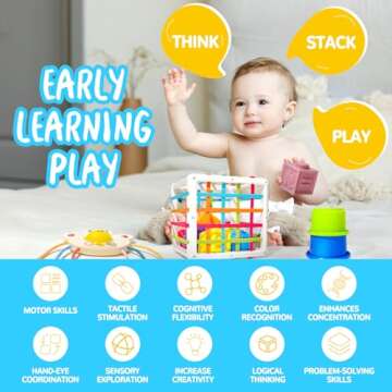 Montessori Toys for Babies 0-3-6-12 Months, 6 in 1 Baby Toys 4 5 6 7 8 9 Month Old, Baby Blocks Stacking Toys, Infant Baby Sensory Development Learning Toys Gifts for 1 2 3 Year Old Boys Girls