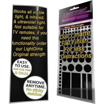 LightDims Black Out Edition Light Blocking LED Covers (2 Sheets) Shapes & Uncut Sheet for Electronics & Appliances. Blocks 100% of Light, in Retail Packaging.