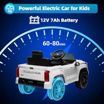 MINIATURE MOTORS Licensed Toyota Tundra Kids Electric Ride on Car 12V 7Ah Battery Electric Truck Trunk Remote Control Bluetooth Music MP3 Player 4 Wheel Full Suspension Gift for Boys Girls-White