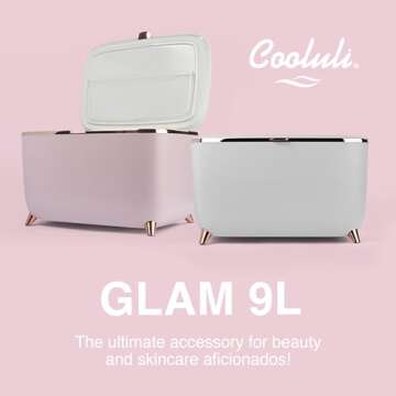 Cooluli Glam 9L Mini Skincare Fridge - Pink Mini Fridge for Skin Care Accessories, Makeup, Cosmetics and Facial Masks Storage - Ideal Birthday and Christmas Gift for Women and Teen Girls