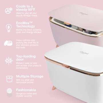 Cooluli Glam 9L Mini Skincare Fridge - Pink Mini Fridge for Skin Care Accessories, Makeup, Cosmetics and Facial Masks Storage - Ideal Birthday and Christmas Gift for Women and Teen Girls