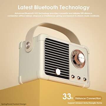 SpringFlora Retro Bluetooth Speaker,Wireless Vintage Small Speaker with Stereo Sound,Hands-free Call,400mA Battery,TF Card, Aux Line,Water-Proof For iOS Android Smartphone Home Office Gift Ideas White