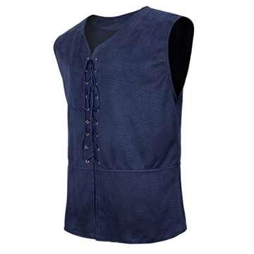 frawirshau Mens Renaissance Vest Pirate Vest Renaissance Shirt Men Medieval Vest 18th Century Waistcoat Blue Size S