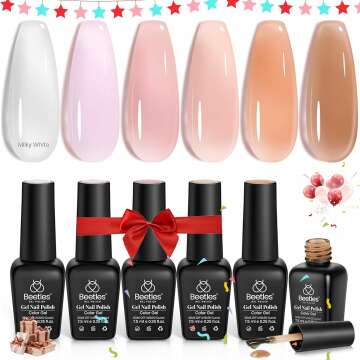 beetles Gel Polish 6 Colors Jelly Gel Nail Polish Set Gift, Milky White Sheer Pink Nude Brown Translucent Soak Off Uv Nail Gel Diy Art for Girls Women Ultimate Monochrome Collection